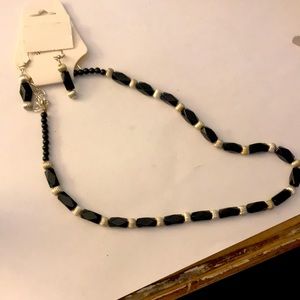 Black and silver necklace earring set